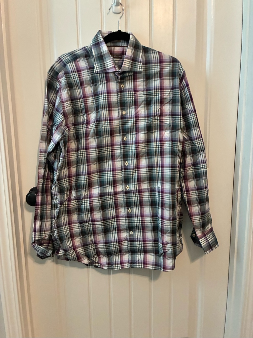 Peter Millar Men's Plaid Button-Down Shirt in Purple, Green, and White